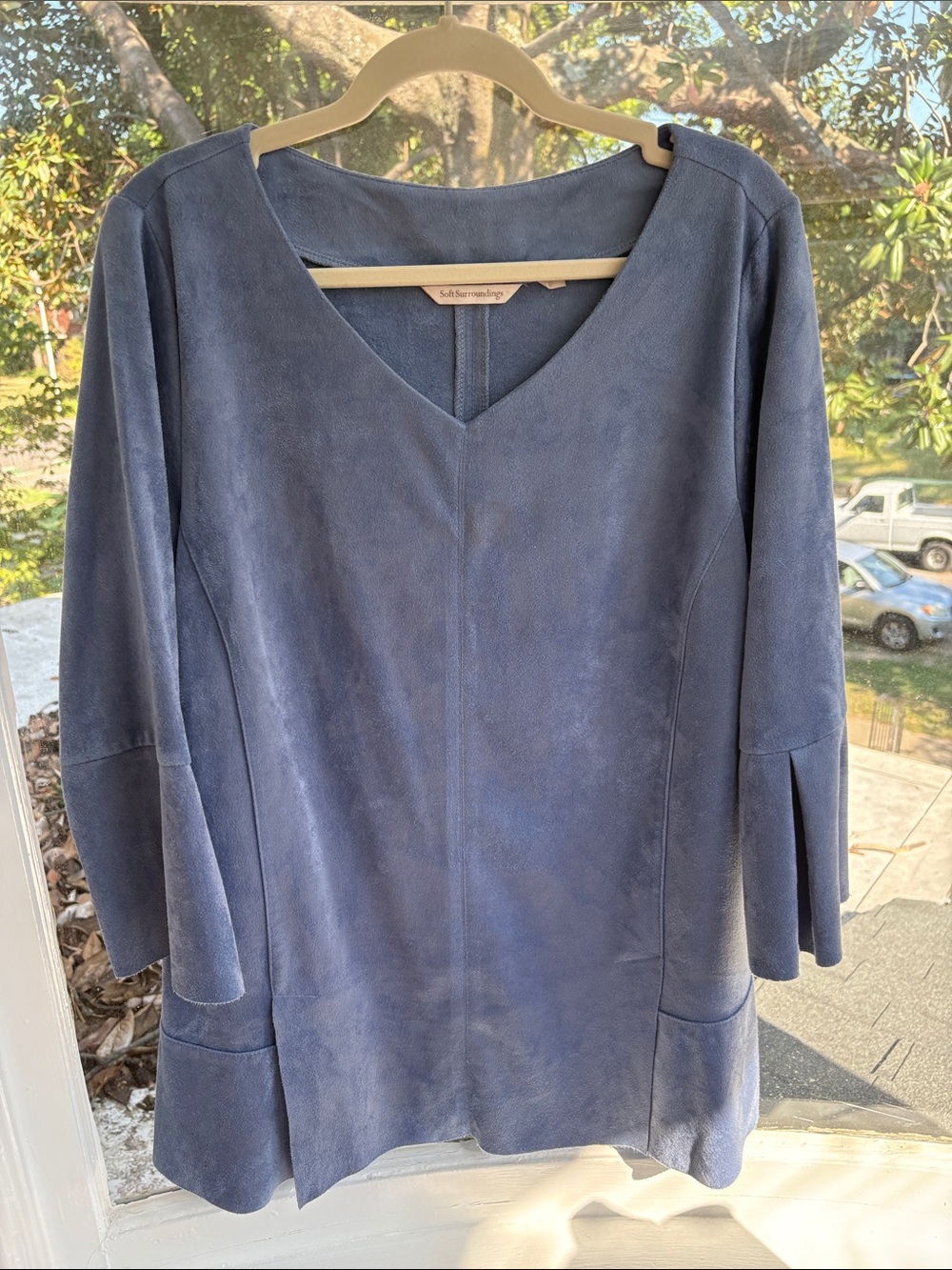 Soft Surroundings Slate Blue V-Neck Suede-Look Tunic Dress